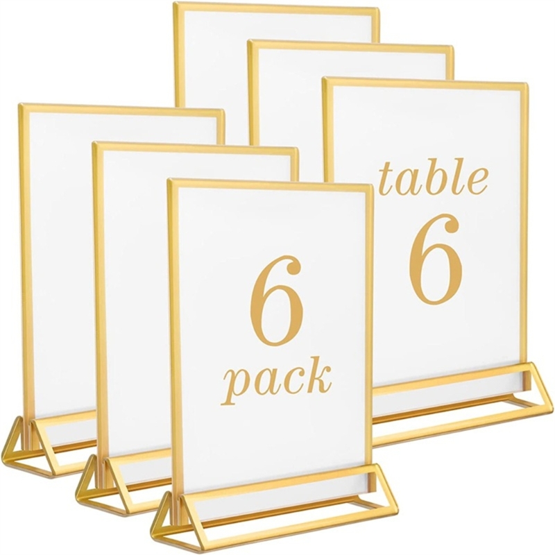 Table Number Gold - Прозрачная акриловая фоторамка с рамкой и