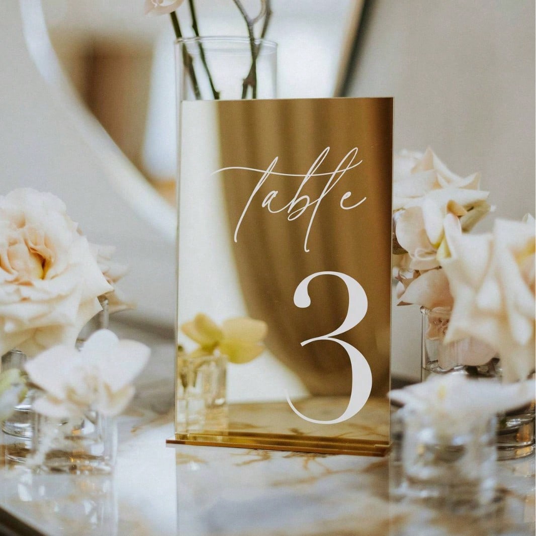Table Number Gold - Золотые акриловые зеркальные номерки для столов,